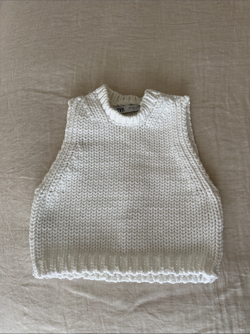 Zara White Chunky Knit Sleeveless Crop Top